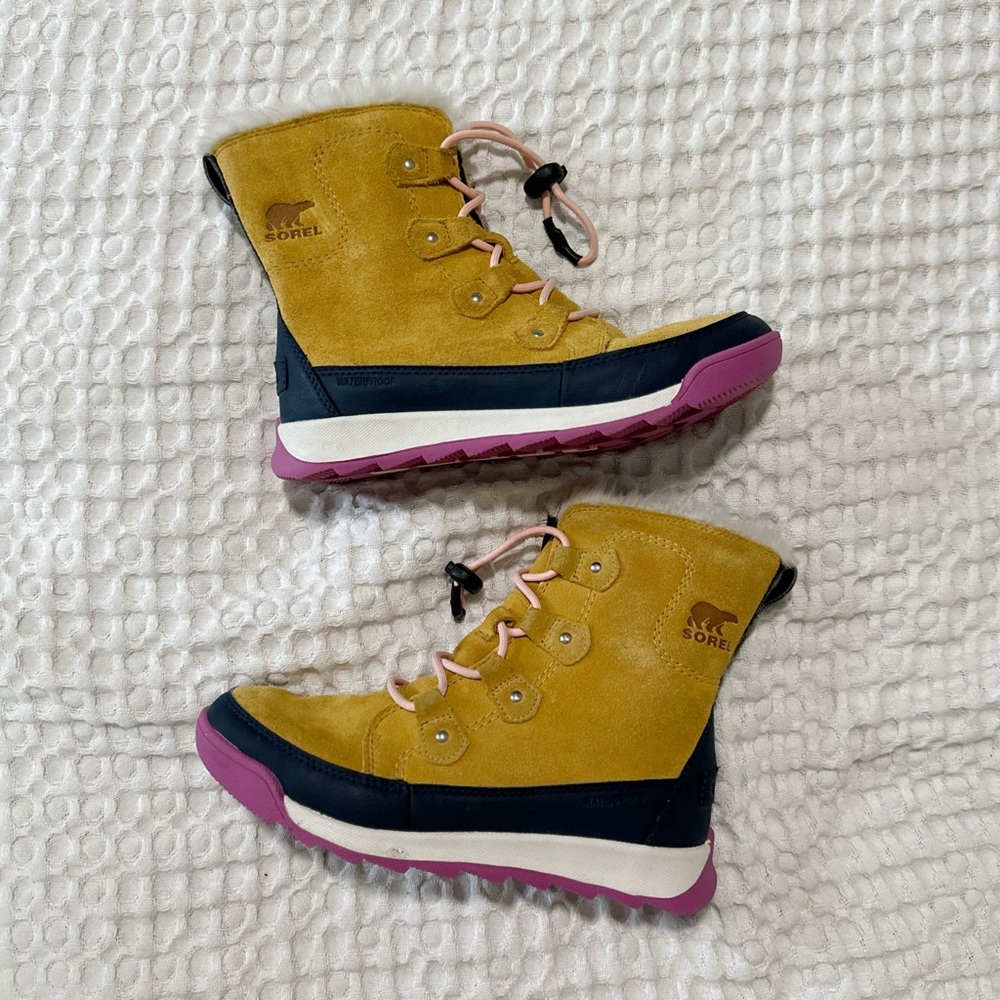 Sorel Girl's Whitney Joan Lace Yellow Pink Waterproof big kid 5